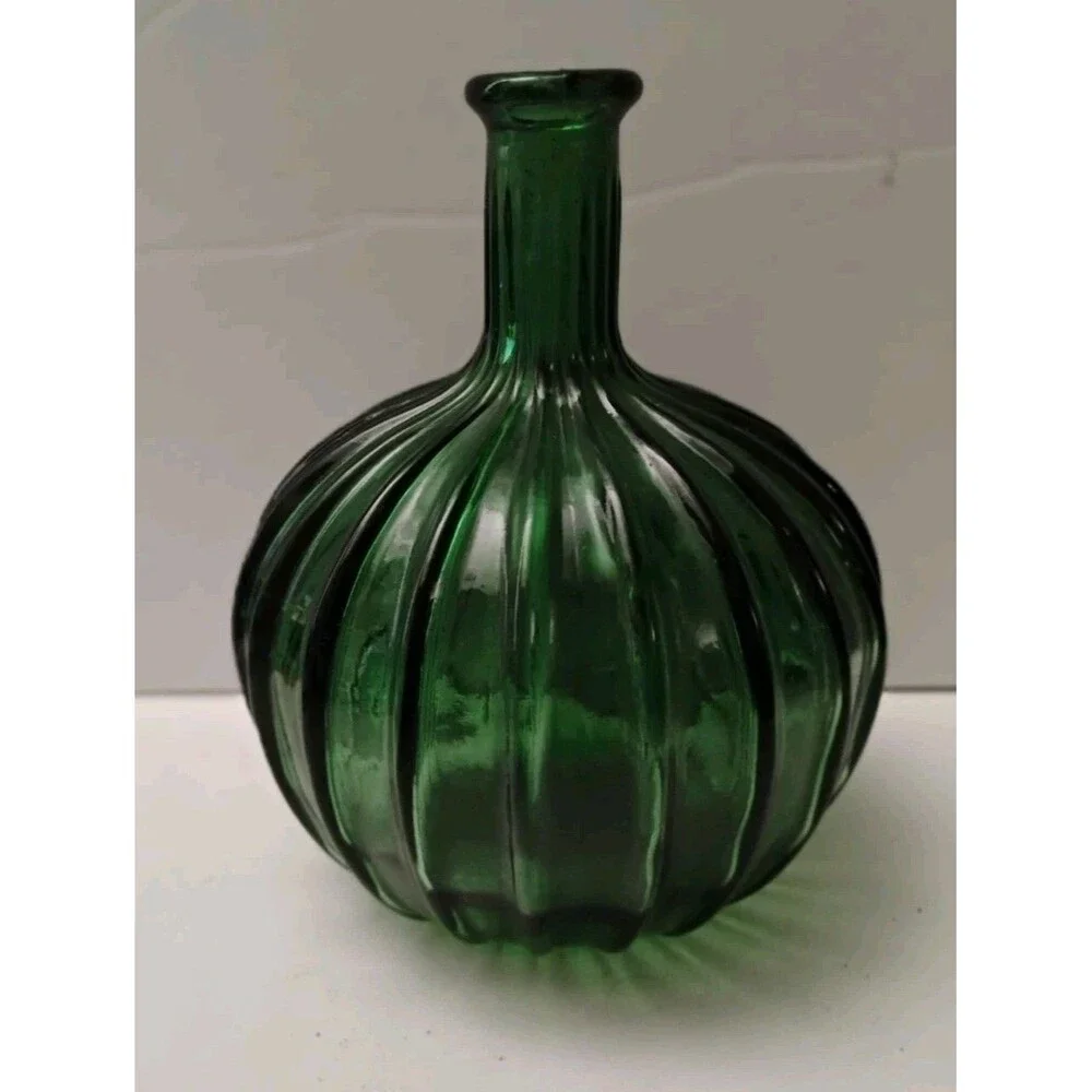 Vintage Empoli Italian Green Glass Onion Genie Bottle Decanter Vase No Stopper